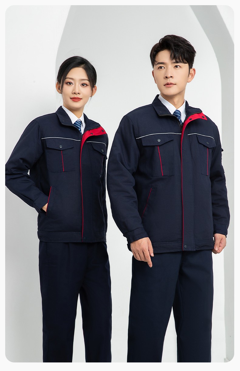 LJ-5802 冬季拼色工作服棉衣男反光条保暖加厚一体式工厂夹克劳保服定制(图14)