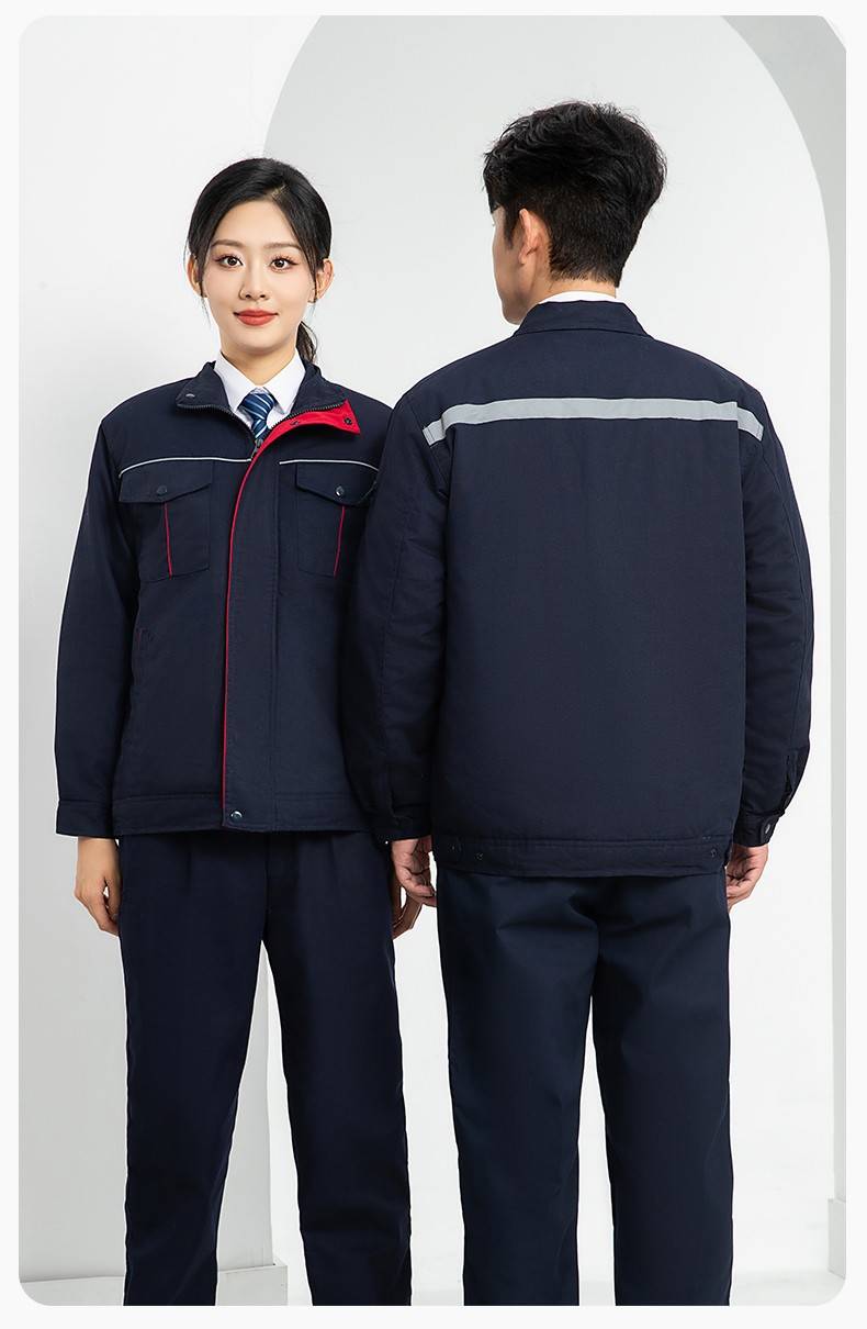 LJ-5802 冬季拼色工作服棉衣男反光条保暖加厚一体式工厂夹克劳保服定制(图16)