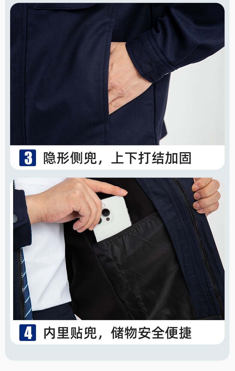 LJ-5810 冬季加绒工作服男拼色一体式反光条工装加油站汽车4s店工装定制(图9)