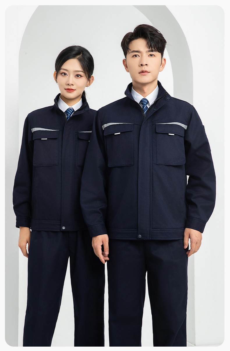 LJ-5810 冬季加绒工作服男拼色一体式反光条工装加油站汽车4s店工装定制(图15)