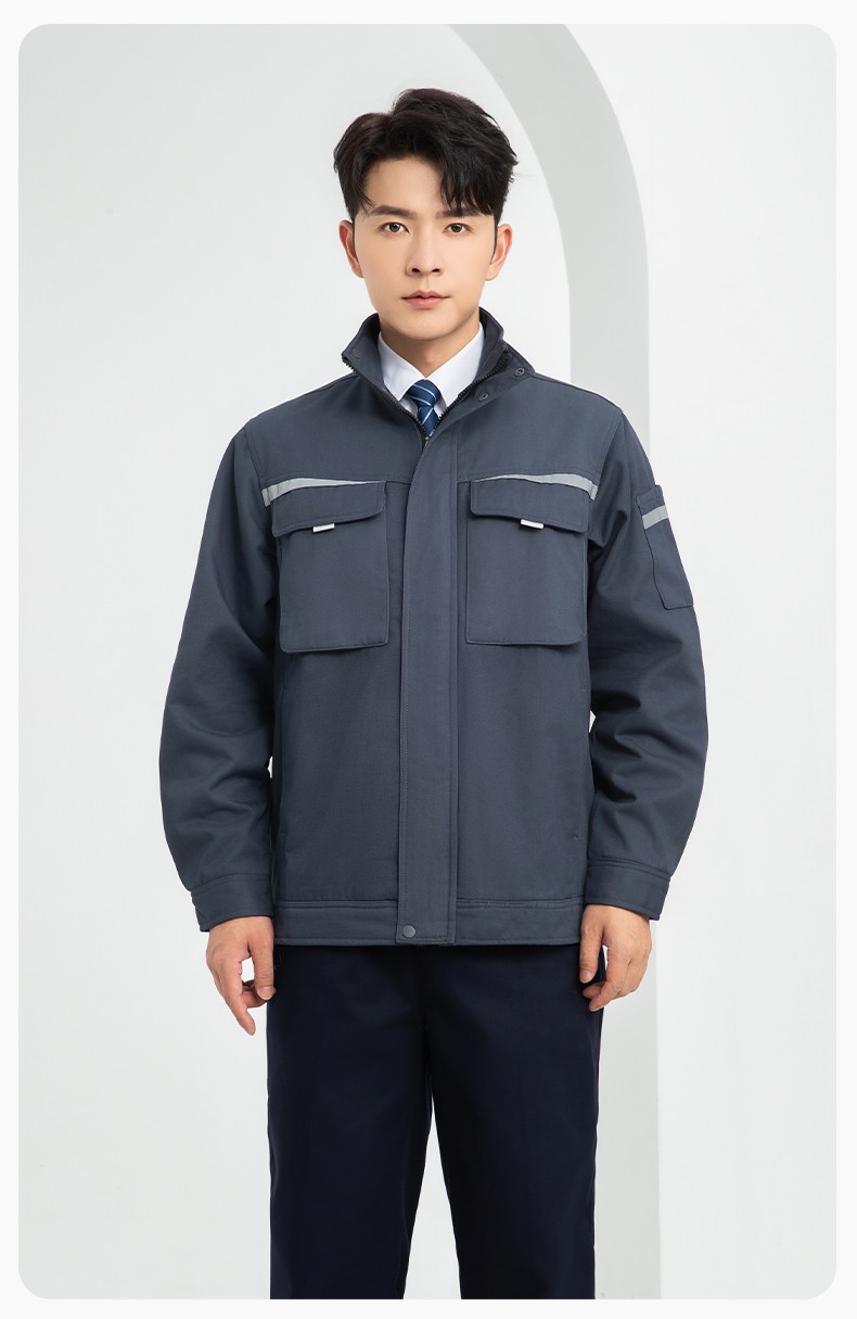 LJ-5810 冬季加绒工作服男拼色一体式反光条工装加油站汽车4s店工装定制(图13)
