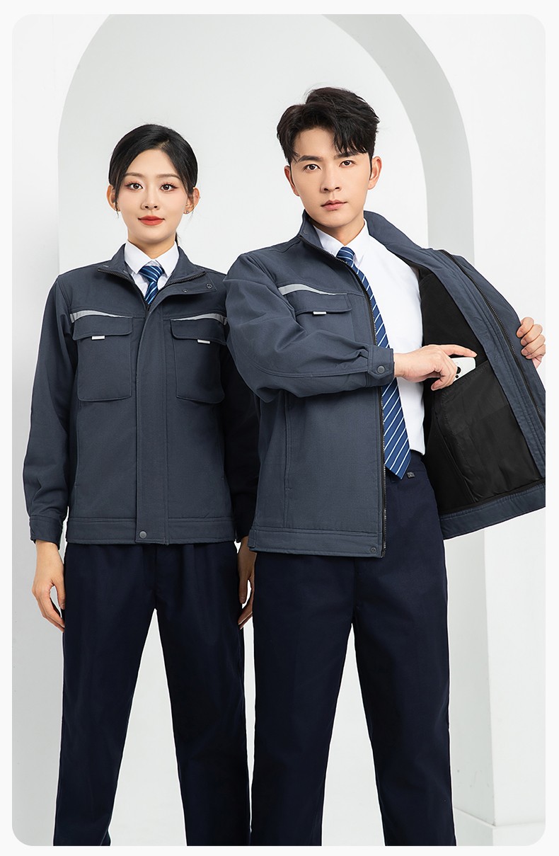 LJ-5810 冬季加绒工作服男拼色一体式反光条工装加油站汽车4s店工装定制(图14)