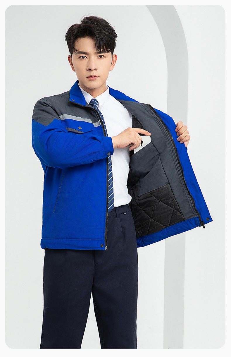 LJ-5811 冬季一体式棉衣工作服男拼色保暖工装加油站维修厂车间劳保服定制(图14)