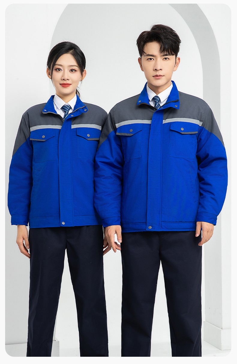 LJ-5811 冬季一体式棉衣工作服男拼色保暖工装加油站维修厂车间劳保服定制(图15)