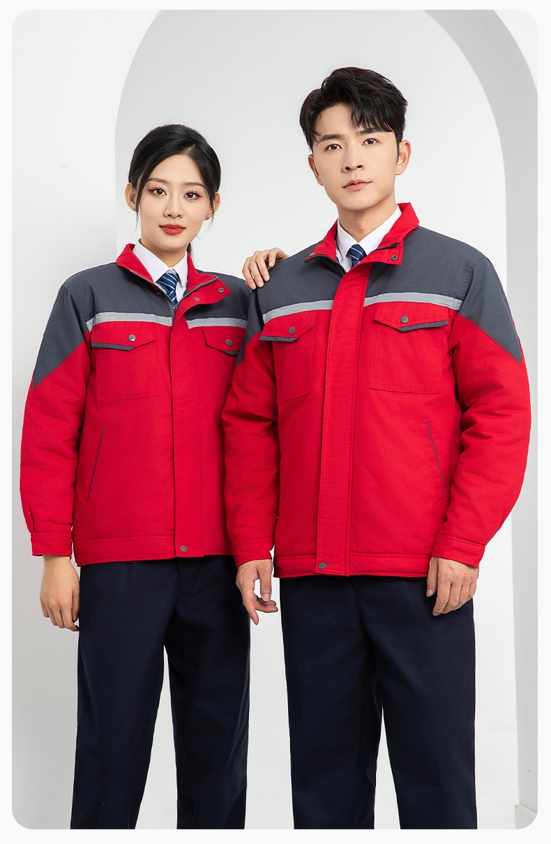LJ-5811 冬季一体式棉衣工作服男拼色保暖工装加油站维修厂车间劳保服定制(图16)