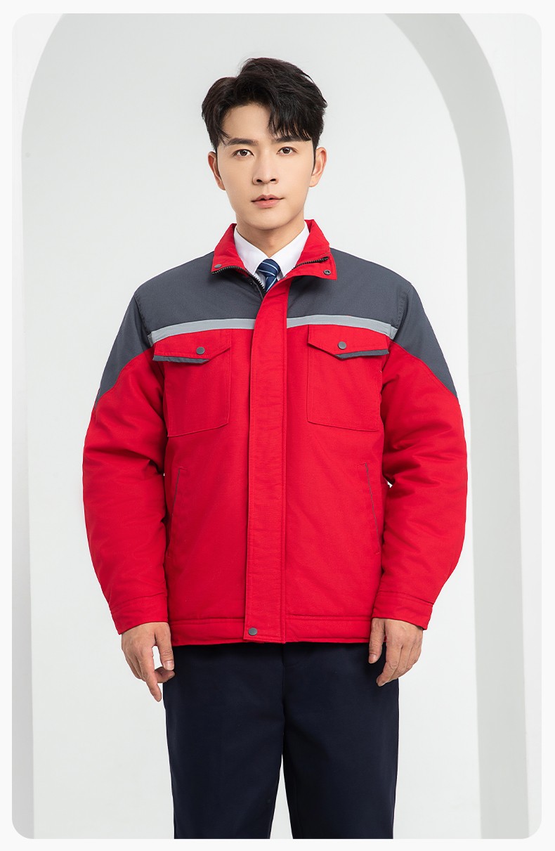 LJ-5811 冬季一体式棉衣工作服男拼色保暖工装加油站维修厂车间劳保服定制(图17)