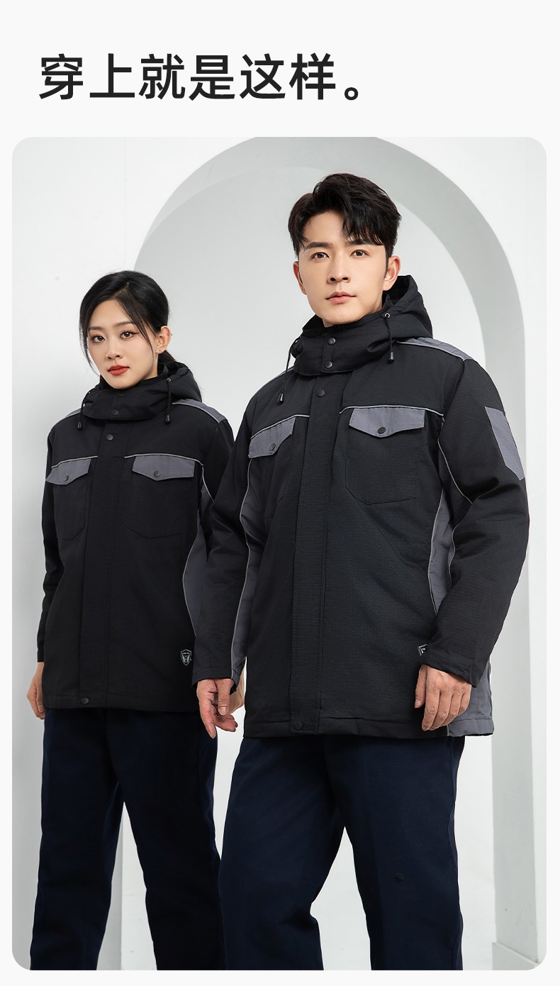 LJ-9803 冬季防撕裂防静电可拆卸棉服保暖锁温防寒服加油站防静电工装定制(图13)
