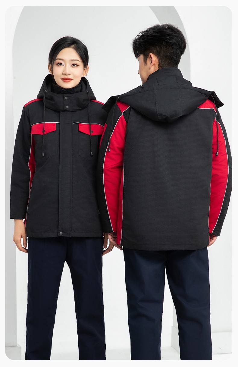 LJ-9803 冬季防撕裂防静电可拆卸棉服保暖锁温防寒服加油站防静电工装定制(图18)
