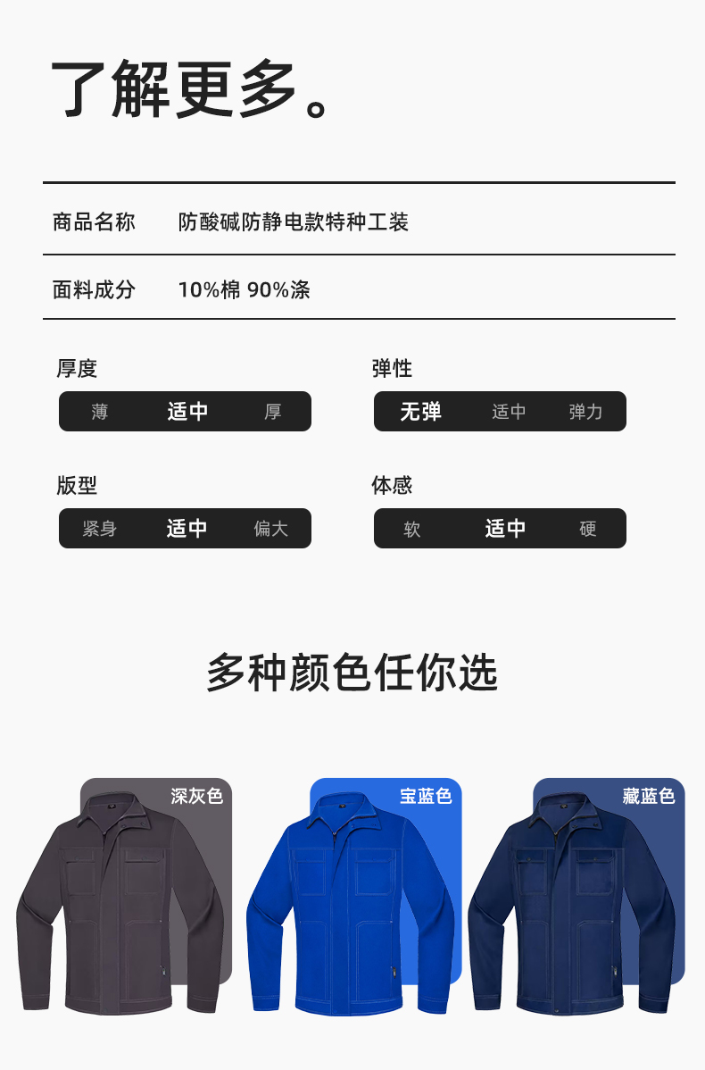 LJ-9701SF 春秋防酸碱防静电劳保工作服套装化工厂加油站工装定制(图10)