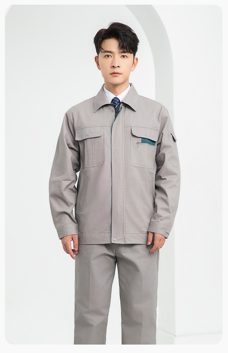 LJ-0536 纯棉磨毛纱卡劳保工作服套装耐磨透气电焊工专用工装定制(图13)
