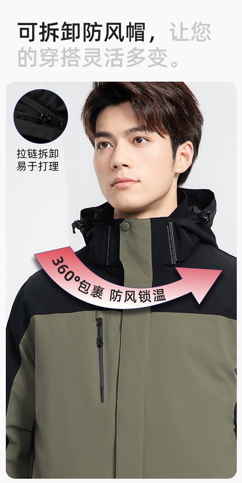 RH-60967 冬季三合一羽绒内胆冲锋衣防风防雨保暖锁温登山骑行服定制(图5)