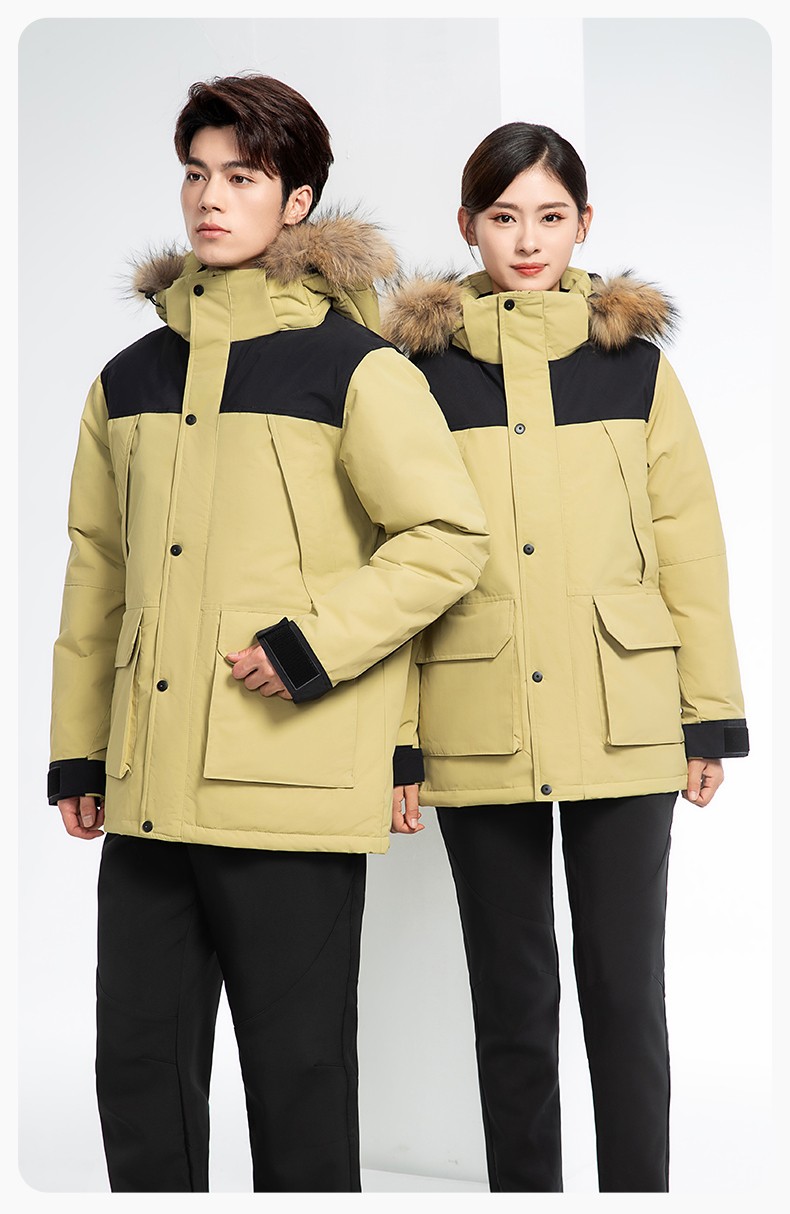 RH-60953 冬季可拆卸羽绒内胆三合一冲锋衣毛领帽子防风防雨登山骑行服定制(图14)