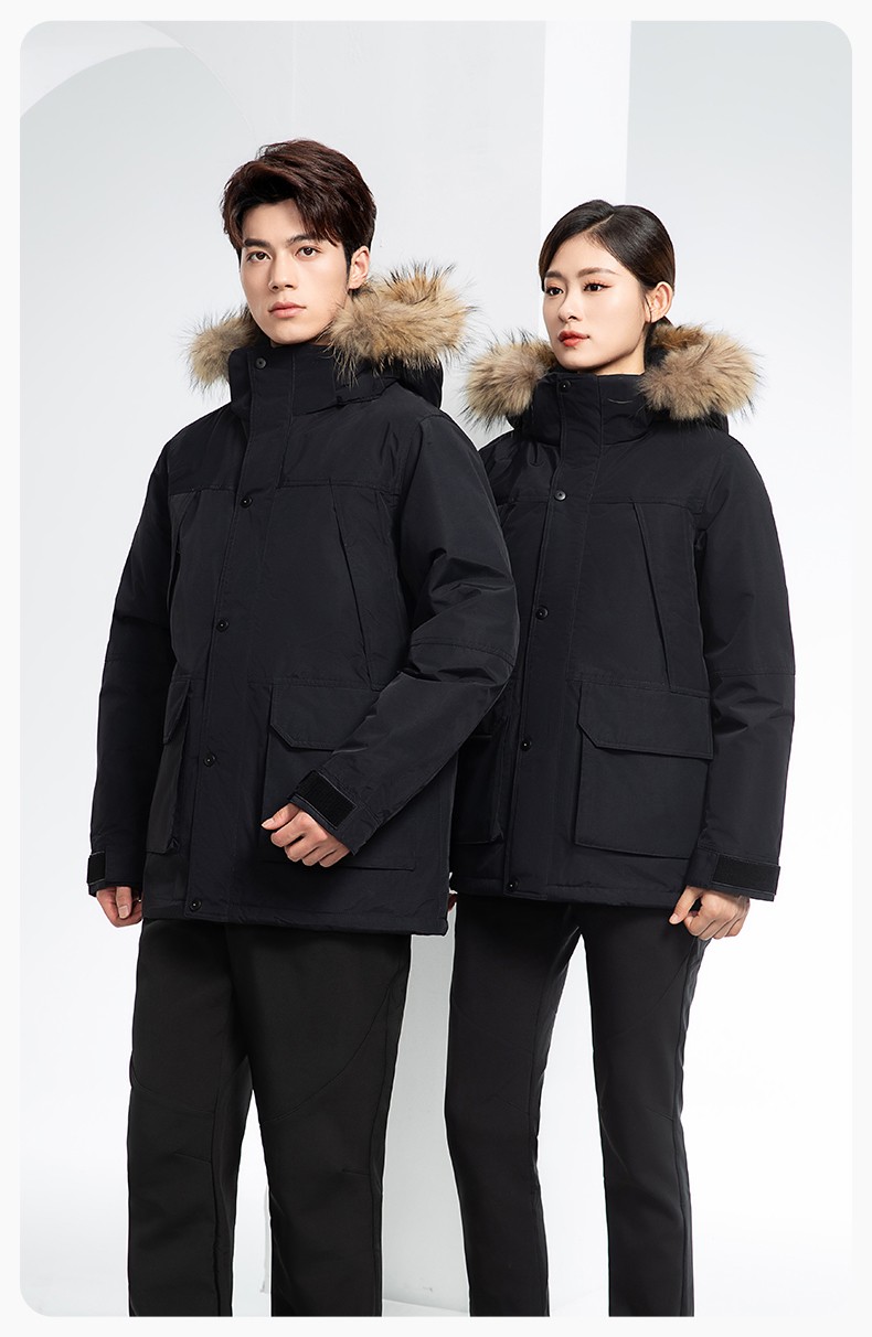 RH-60953 冬季可拆卸羽绒内胆三合一冲锋衣毛领帽子防风防雨登山骑行服定制(图18)