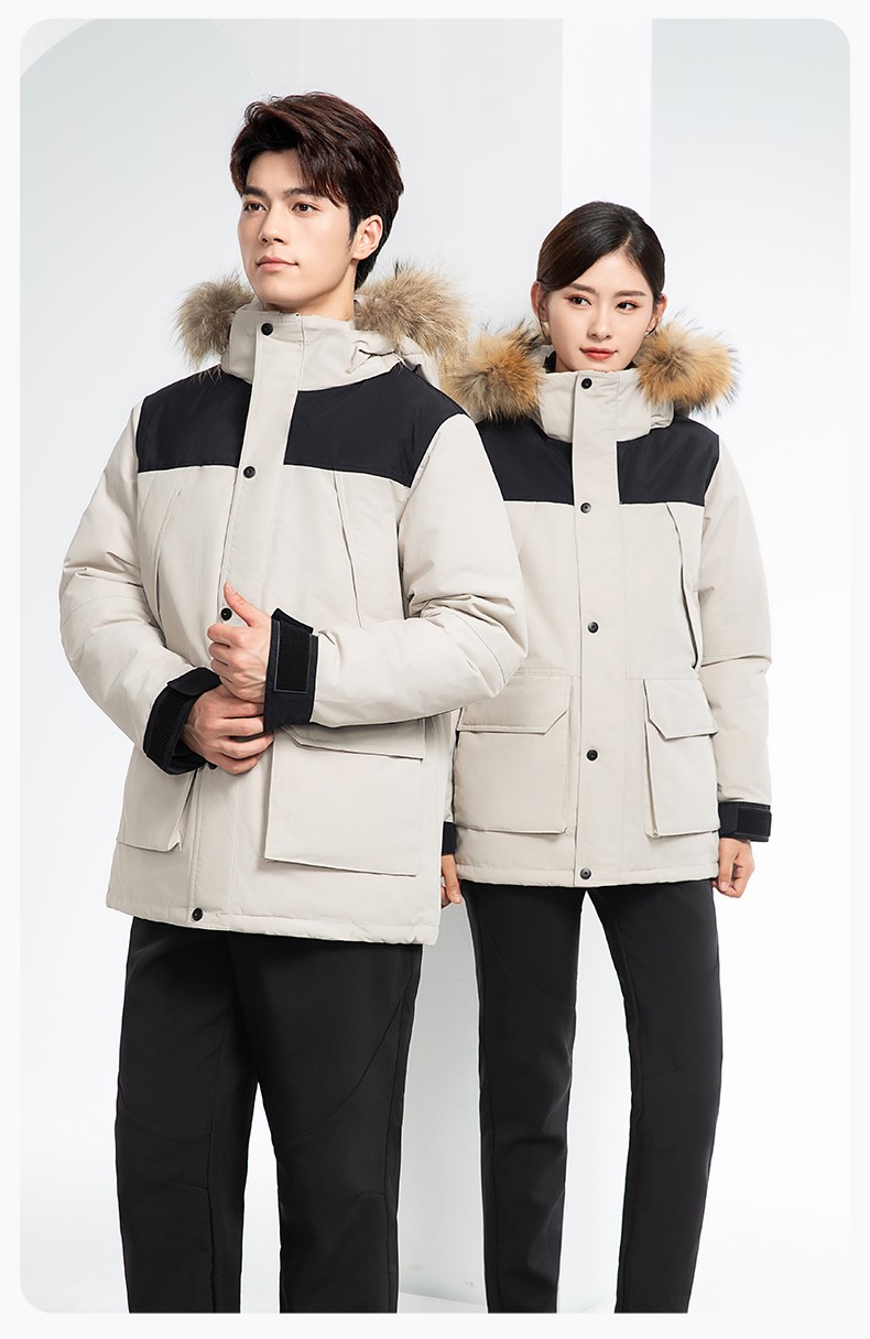 RH-60953 冬季可拆卸羽绒内胆三合一冲锋衣毛领帽子防风防雨登山骑行服定制(图20)