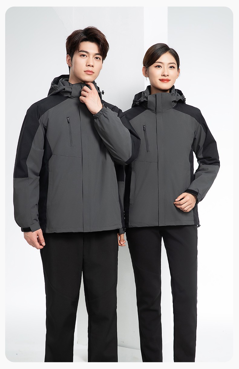 YX-X23 拼色工作服冲锋衣外套男加绒可拆卸企业学校工装印字登山骑行服定制(图15)