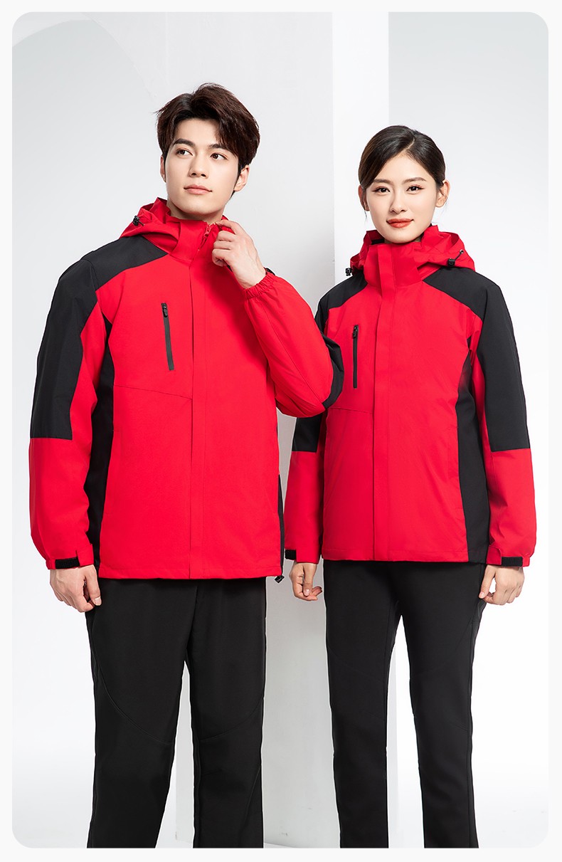 YX-X23 拼色工作服冲锋衣外套男加绒可拆卸企业学校工装印字登山骑行服定制(图18)