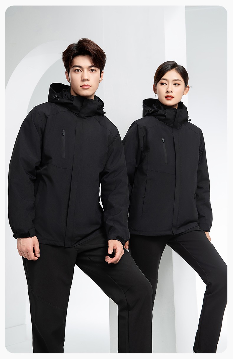 YX-X23 拼色工作服冲锋衣外套男加绒可拆卸企业学校工装印字登山骑行服定制(图19)