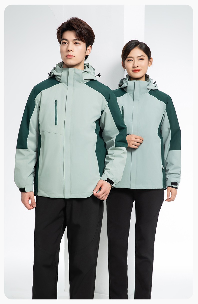 YX-X23 拼色工作服冲锋衣外套男加绒可拆卸企业学校工装印字登山骑行服定制(图20)