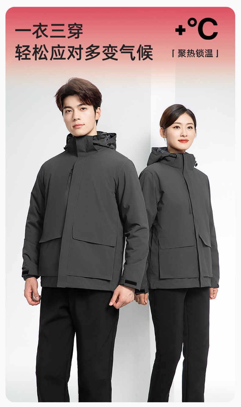 SW-9996 户外三合一<a href=http://www.adecengineering.com/chongfengyi/ target=_blank class=infotextkey>冲锋衣</a>秋冬加绒加厚男女同款摇粒绒冲锋衣工作服定制(图1)