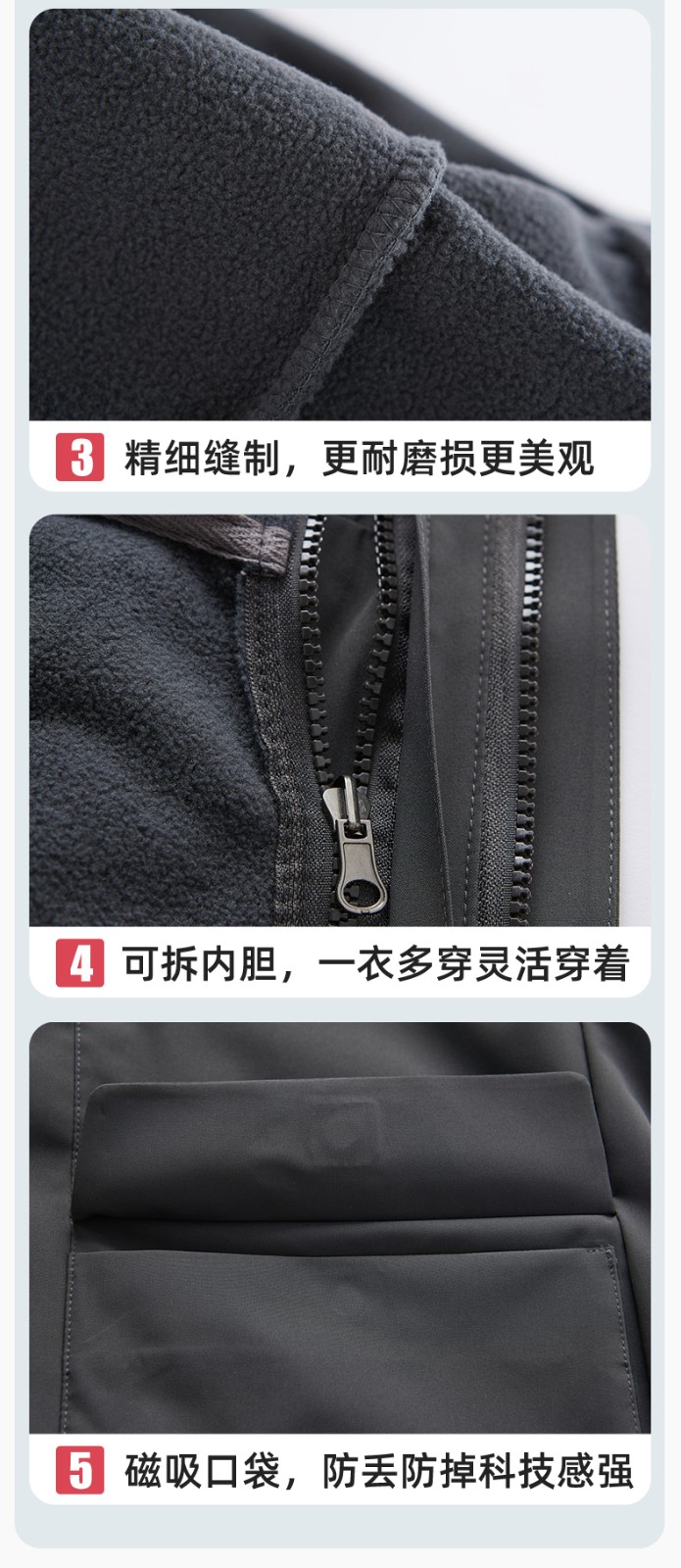 SW-9996 户外三合一冲锋衣秋冬加绒加厚男女同款摇粒绒冲锋衣工作服定制(图8)