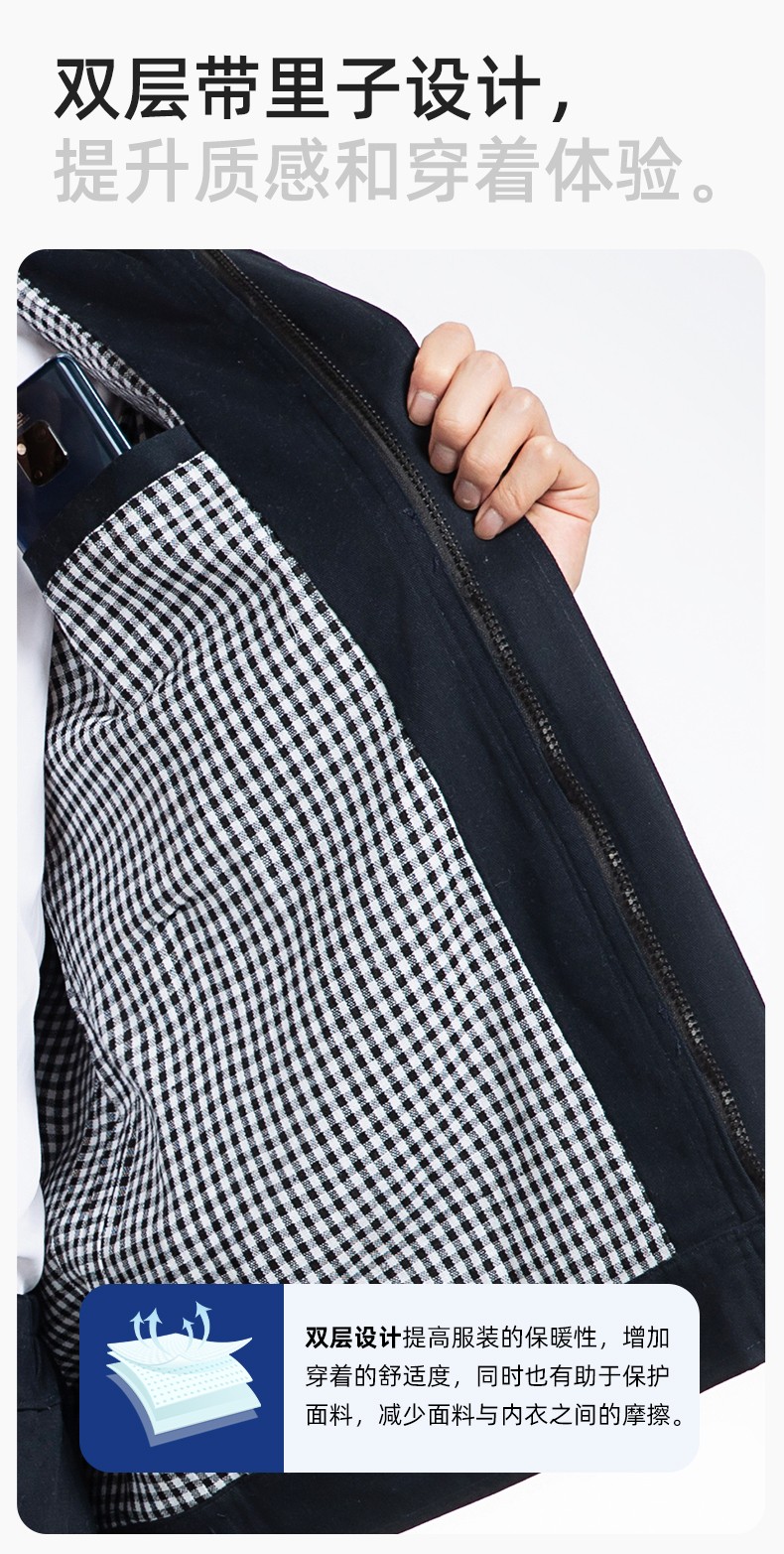 QM2094S 春秋纯棉双层工作服套装定制耐磨全棉劳保服工装上衣劳动厂服(图4)