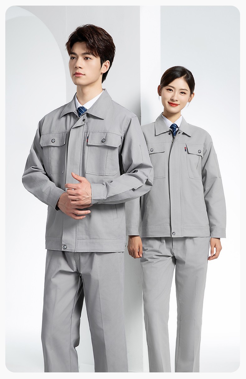 QM2094S 春秋纯棉双层工作服套装定制耐磨全棉劳保服工装上衣劳动厂服(图12)