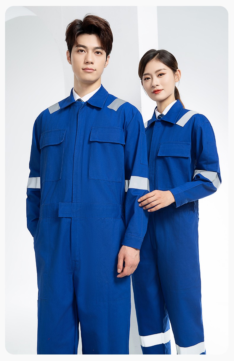 QM8669 纯棉连体工作服定制男反光耐磨耐脏机修电焊工船厂海港定制劳保服(图16)