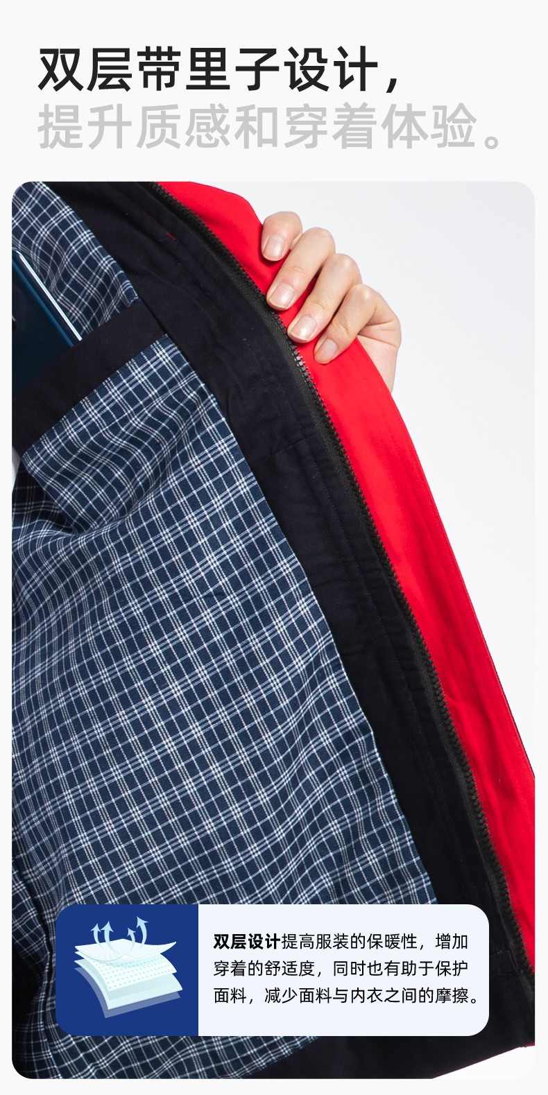 QM20129S 春秋双层纯棉工作服套装男全棉带里布加厚劳保服电焊工劳保服定制(图4)