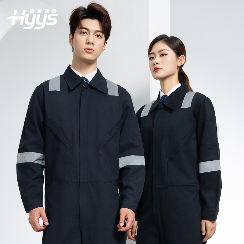 QM217 纯棉连体工作服套装男反光耐磨耐脏机修电焊工船厂海港定制劳保服