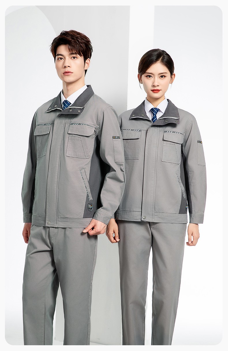 JC-20143 纯棉春秋工作服套装男拼色全棉工装汽车维修厂车间劳保服可定制(图17)