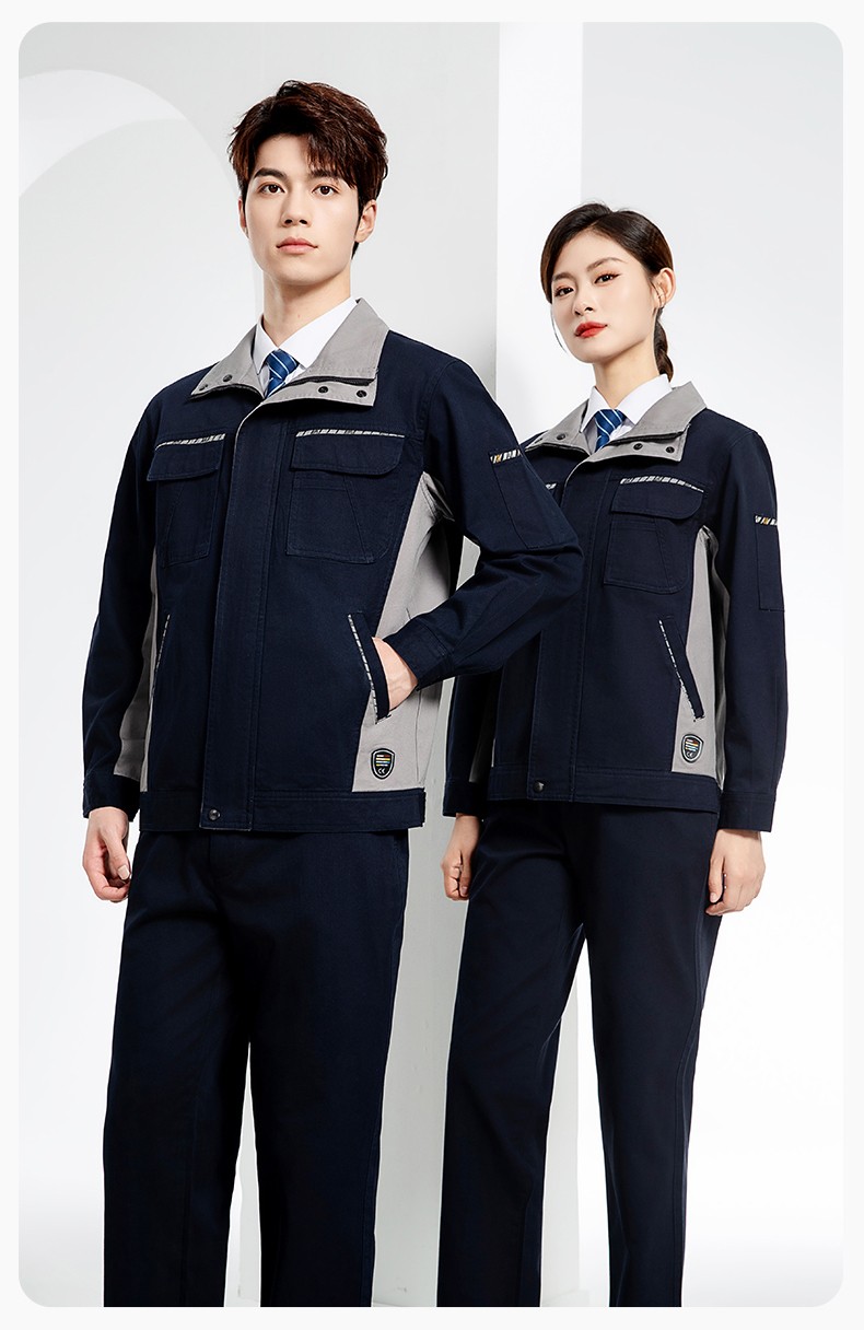 JC-20143 纯棉春秋工作服套装男拼色全棉工装汽车维修厂车间劳保服可定制(图19)