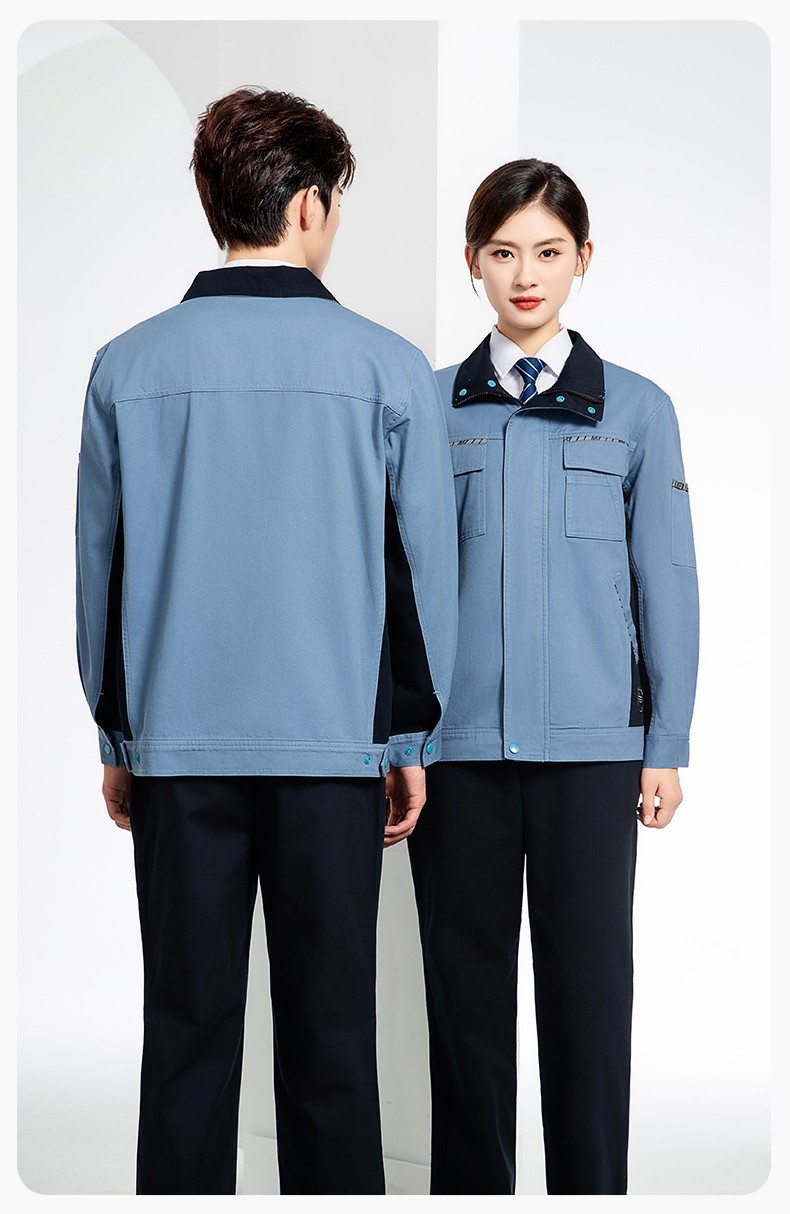 JC-20143 纯棉春秋工作服套装男拼色全棉工装汽车维修厂车间劳保服可定制(图23)