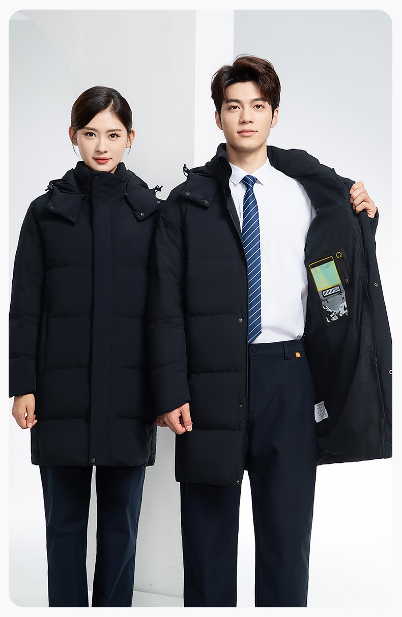 RH-6013 冬季羽绒长款棉衣工作服纯色一体棉服工装男女工厂商超团体服定制(图16)