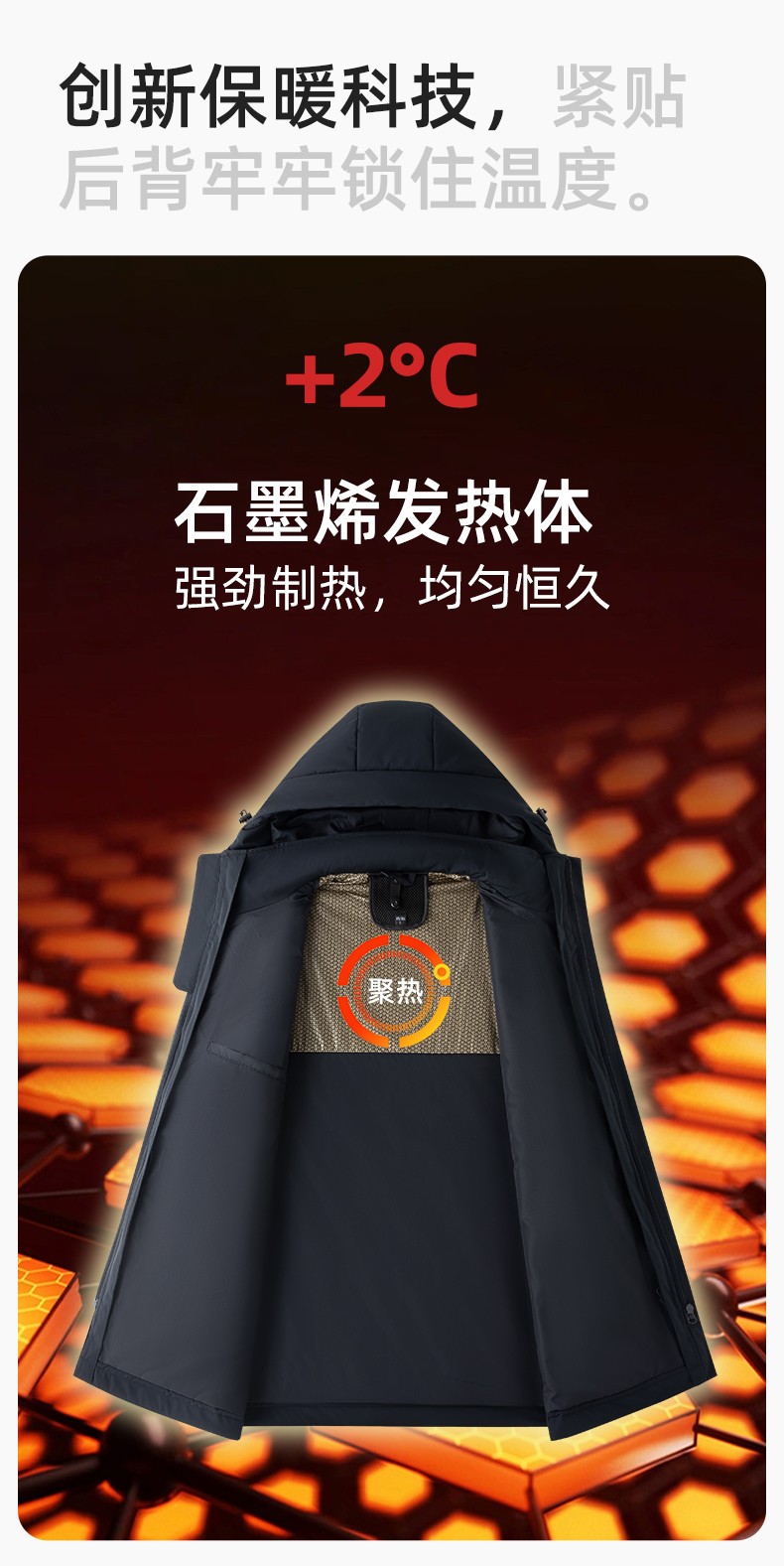 RH-6017 冬季羽绒冲锋衣中长款工作服男纯色加绒加厚保暖公司商务工装定制(图5)