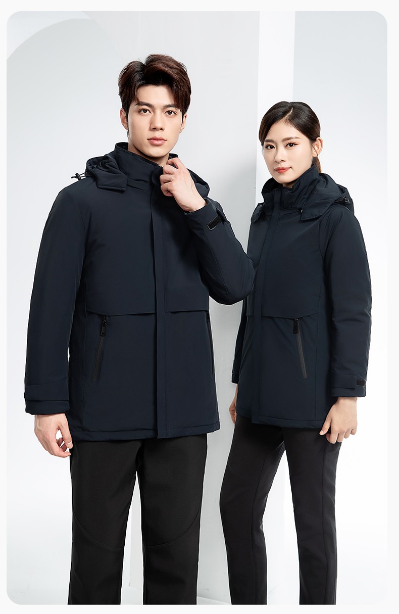 RH-6017 冬季羽绒冲锋衣中长款工作服男纯色加绒加厚保暖公司商务工装定制(图16)