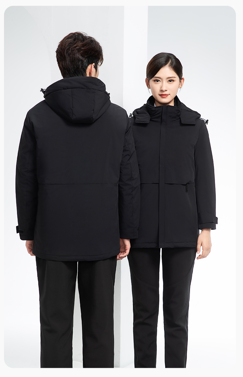 RH-6017 冬季羽绒冲锋衣中长款工作服男纯色加绒加厚保暖公司商务工装定制(图19)