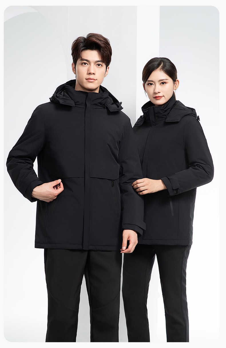 RH-6017 冬季羽绒冲锋衣中长款工作服男纯色加绒加厚保暖公司商务工装定制(图17)