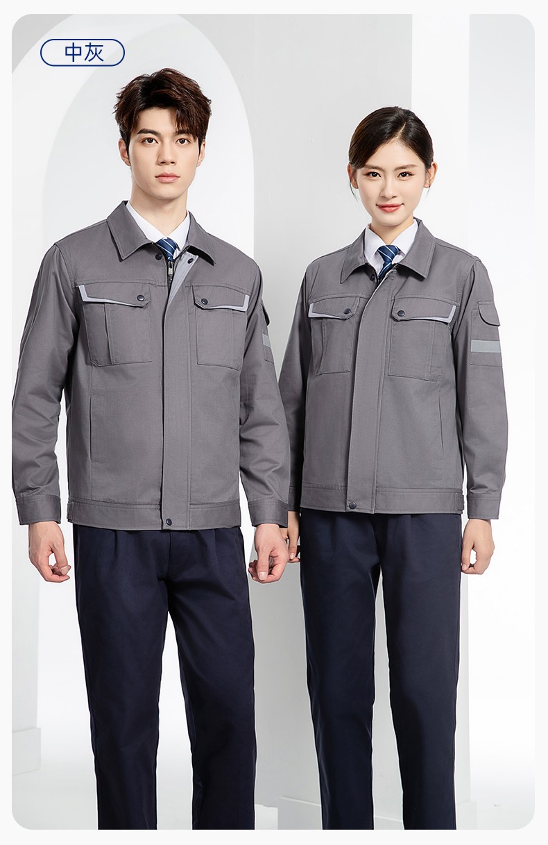 YJ-6801 春秋CVC工作服套装男加网衬耐磨外套汽修工厂车间工装劳保服定制(图19)