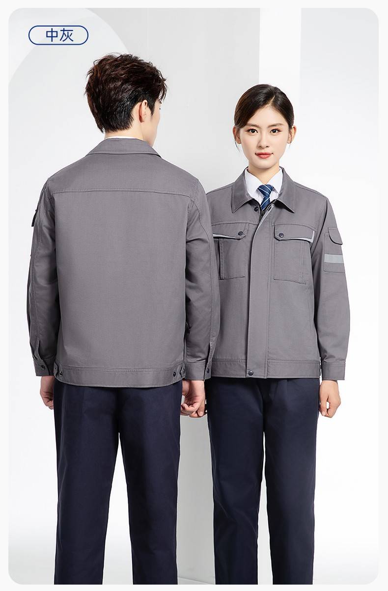 YJ-6801 春秋CVC工作服套装男加网衬耐磨外套汽修工厂车间工装劳保服定制(图20)