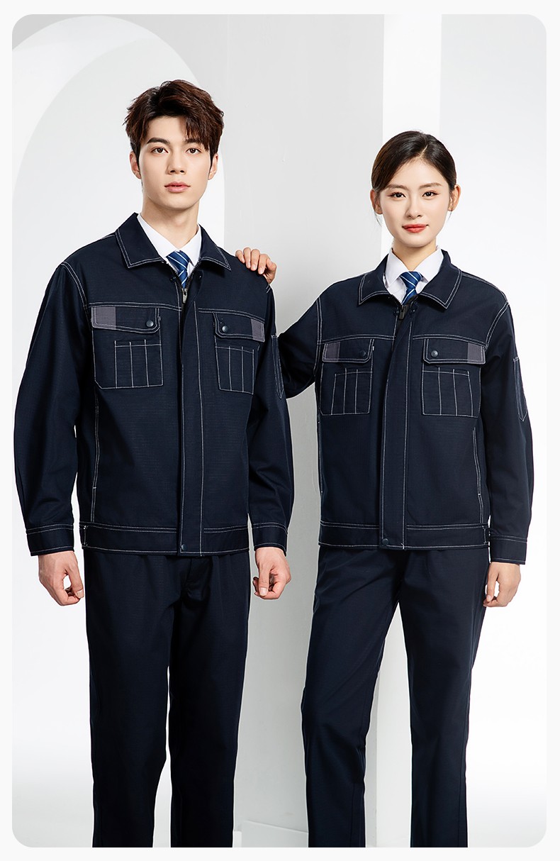 YJ-5603 春秋款防撕裂长袖工作服套装印logo定制电焊机修男加厚耐磨劳保服(图14)
