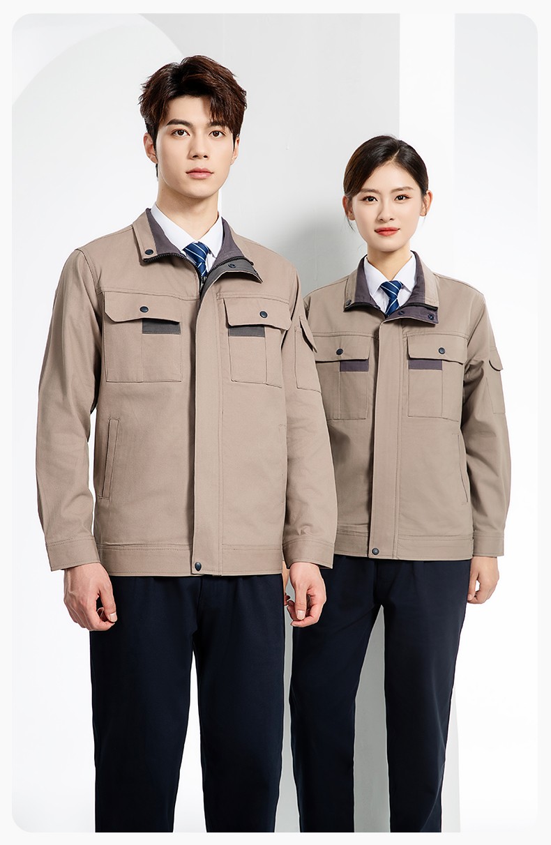 YJ-6901 春秋纯棉工作服套装印字男耐磨工作服机电维修工装定制劳保工作服(图12)