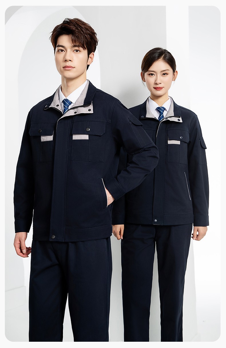 YJ-6901 春秋纯棉工作服套装印字男耐磨工作服机电维修工装定制劳保工作服(图13)