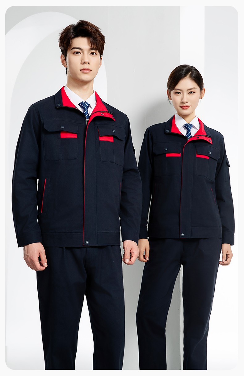 YJ-6901 春秋纯棉工作服套装印字男耐磨工作服机电维修工装定制劳保工作服(图17)