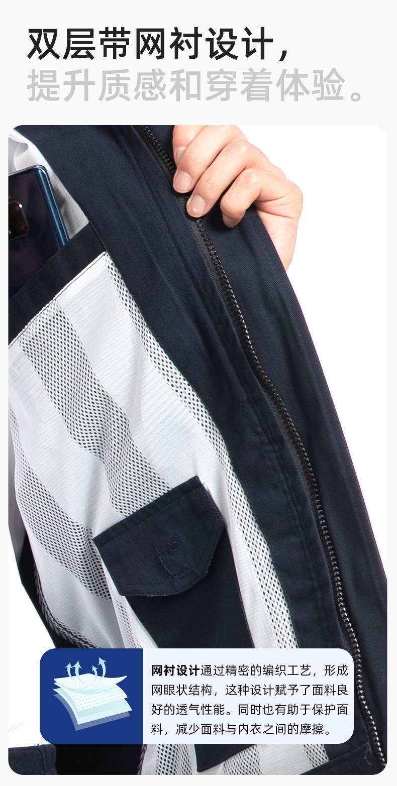 YJ-6902 纯棉工作服套装男印字定制春秋耐磨电力全棉工厂车间工装劳保厂服(图4)