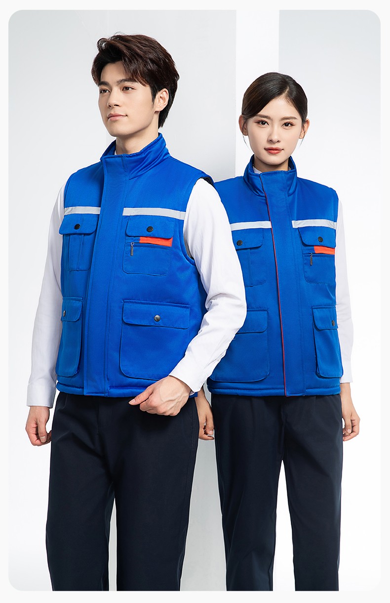 YJ-9901 冬季棉马甲工装立领纯色反光条工作服多口袋拉链船厂加油站定制(图19)