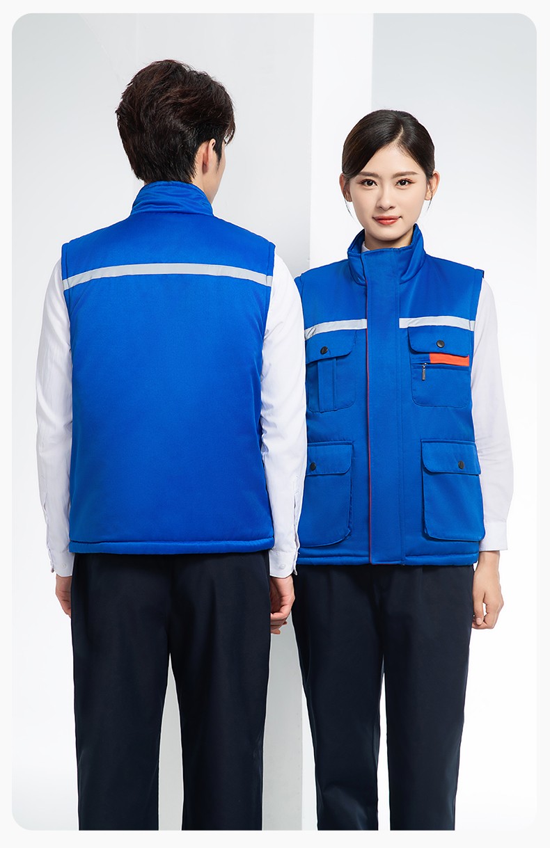 YJ-9901 冬季棉马甲工装立领纯色反光条工作服多口袋拉链船厂加油站定制(图20)