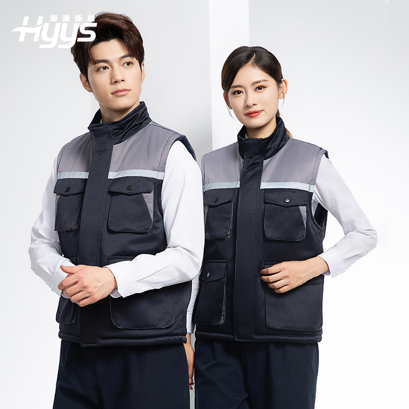 YJ-9902 秋冬工程棉马甲工装拼色团体广告志愿者马夹加厚保暖背心工装定制