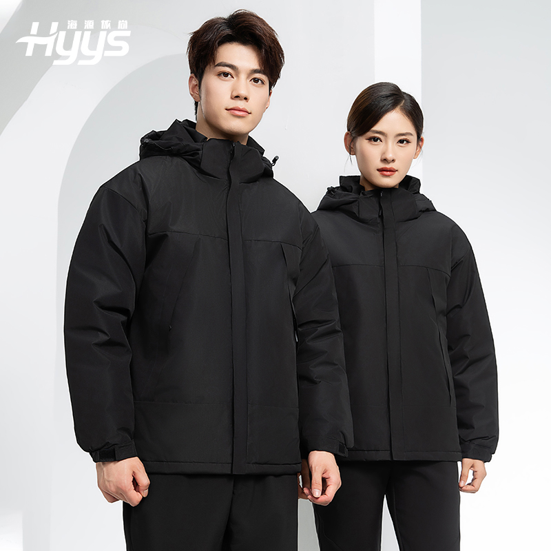 YJ-1915 冬季一体式冲锋衣男女纯色加绒防寒外套印LOGO公司团体服外套定制