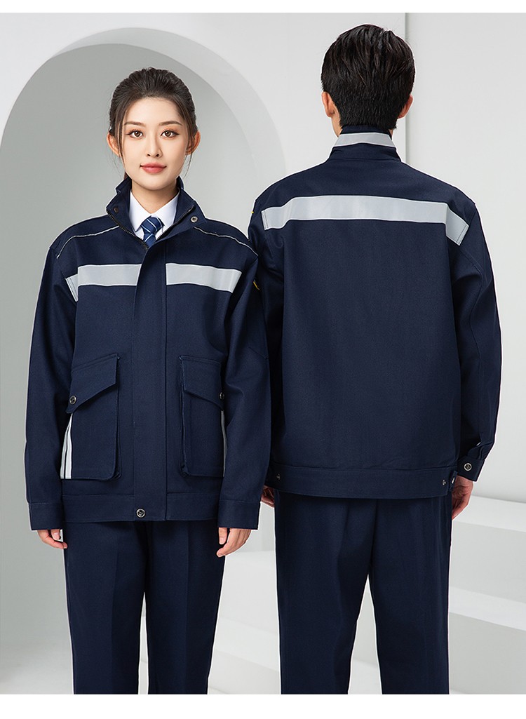 LW-8635 纯棉防阻燃春秋工作服套装男加厚耐磨工厂车间电焊焊工防烫劳保服(图19)