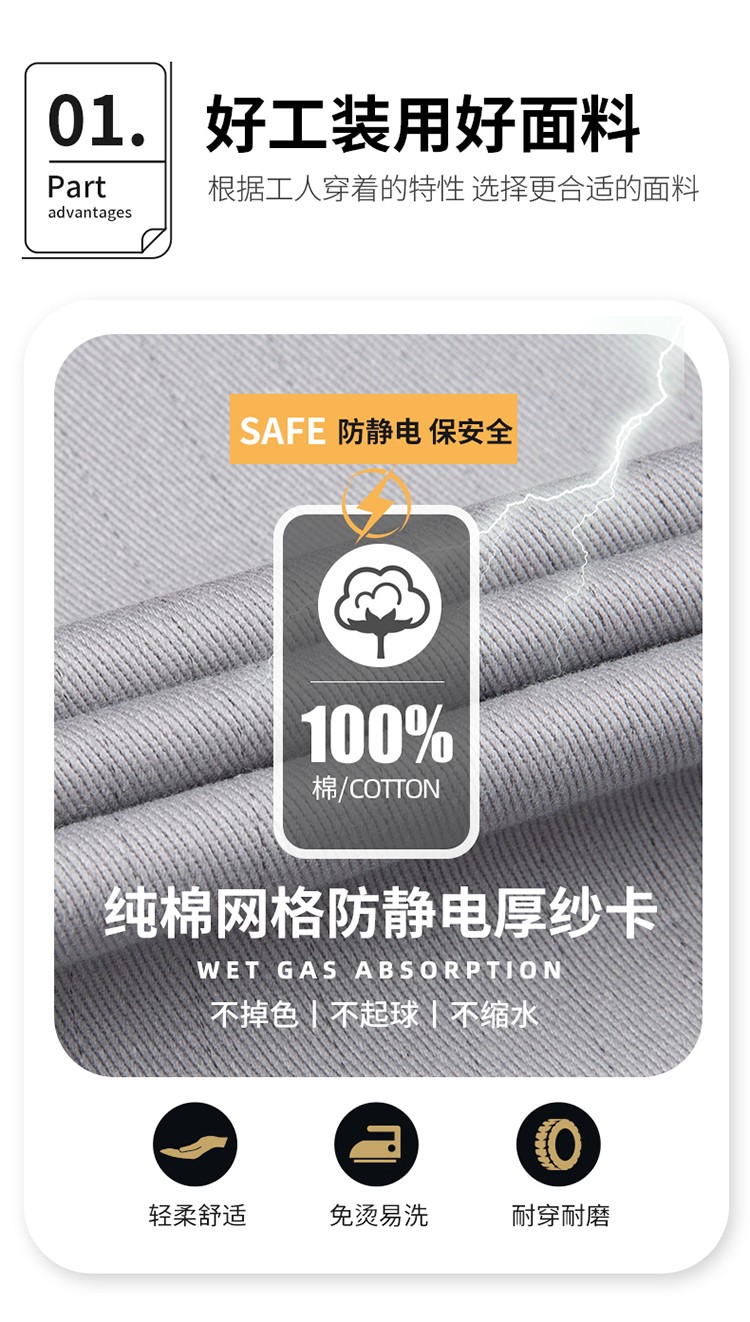 LW-8818 纯棉防静电工作服棉衣定制冷库加油站冬季中长款防寒服劳保服外套(图4)